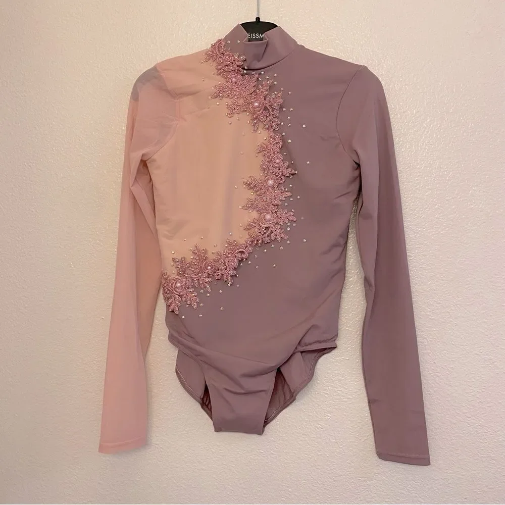 WEISSMAN solo Dance Costume long sleeve lavender MOCK NECK LEOTARD MT11439 LC